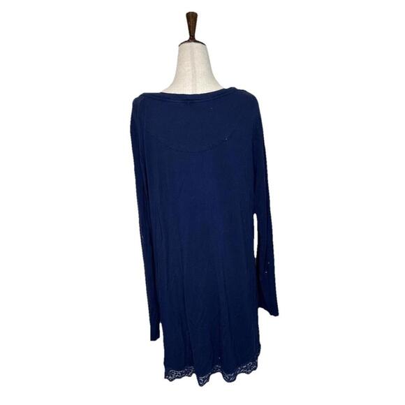 SOMA Womens XL Lace Trim Long Sleeve Crew Neck Pajama Tunic Top Nightgown Blue - Picture 3 of 8